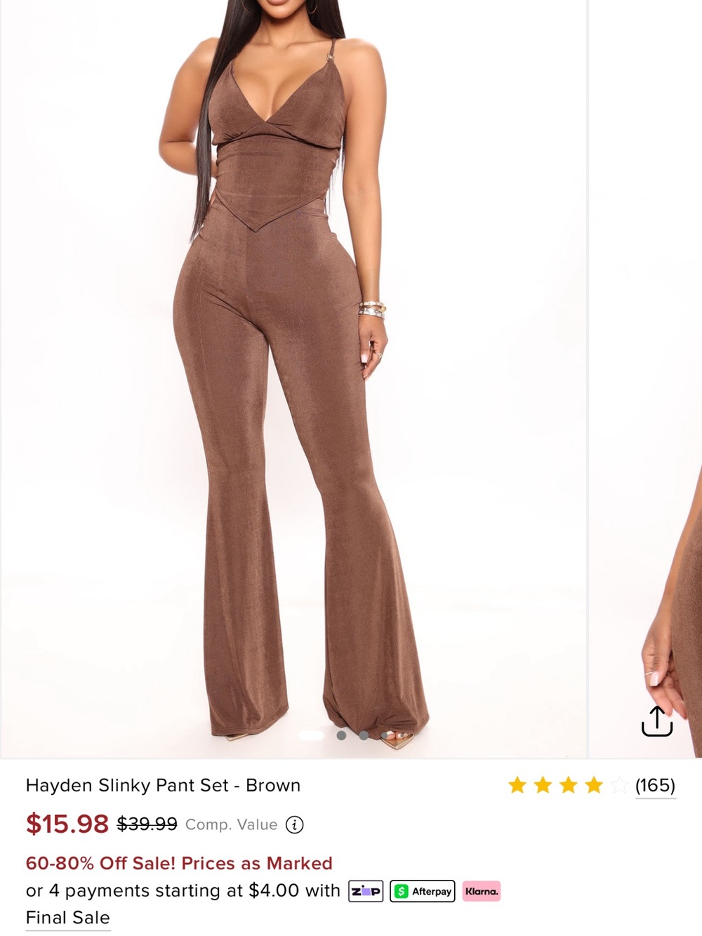 Fashion Nova Brown Slinky Bootcut Jumpsuit